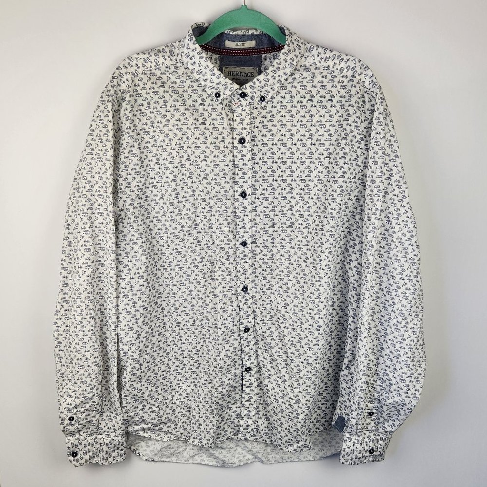 Heritage Report Collection Car Bus Bike Slim Fit Button Down Shirt sz XXL